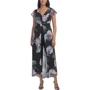 ADRIANNA PAPELL Ruffle Sleeve Floral Print Wide Leg Jumpsuit